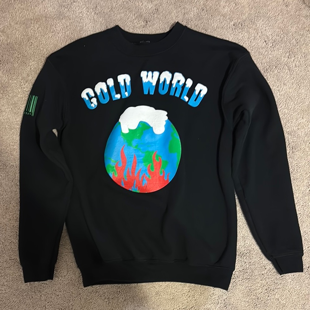 Black and Blue Crewneck Sweater with Earth Graphic